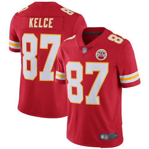 Men Kansas City Chiefs 87 Kelce Travis Red Team Color Vapor Untouchable Limited Player Football Nike NFL Jersey